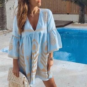 V-neck cotton blend A-line dress